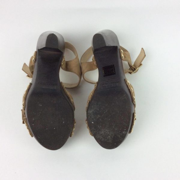 JIMMY CHOO Tan Suede Studded Platform Heel Sandals 36