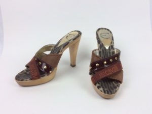 ROBERTO CAVALLI Brown Platform Slides Sandals 36.5