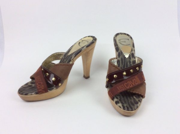 ROBERTO CAVALLI Brown Platform Slides Sandals 36.5