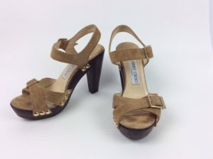 JIMMY CHOO Tan Suede Studded Platform Heel Sandals 36