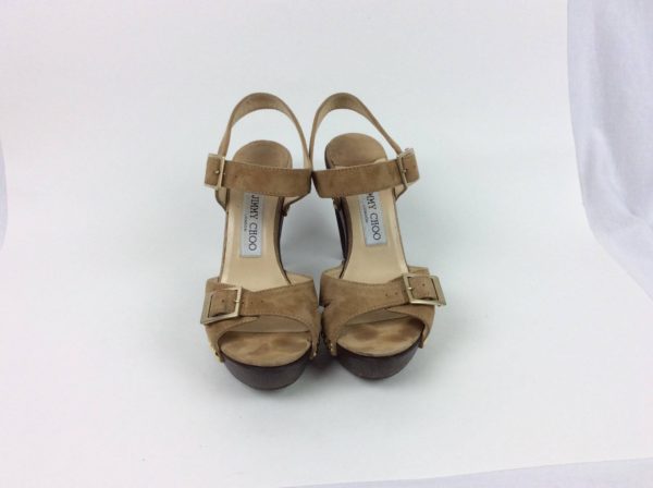 JIMMY CHOO Tan Suede Studded Platform Heel Sandals 36 - Image 4